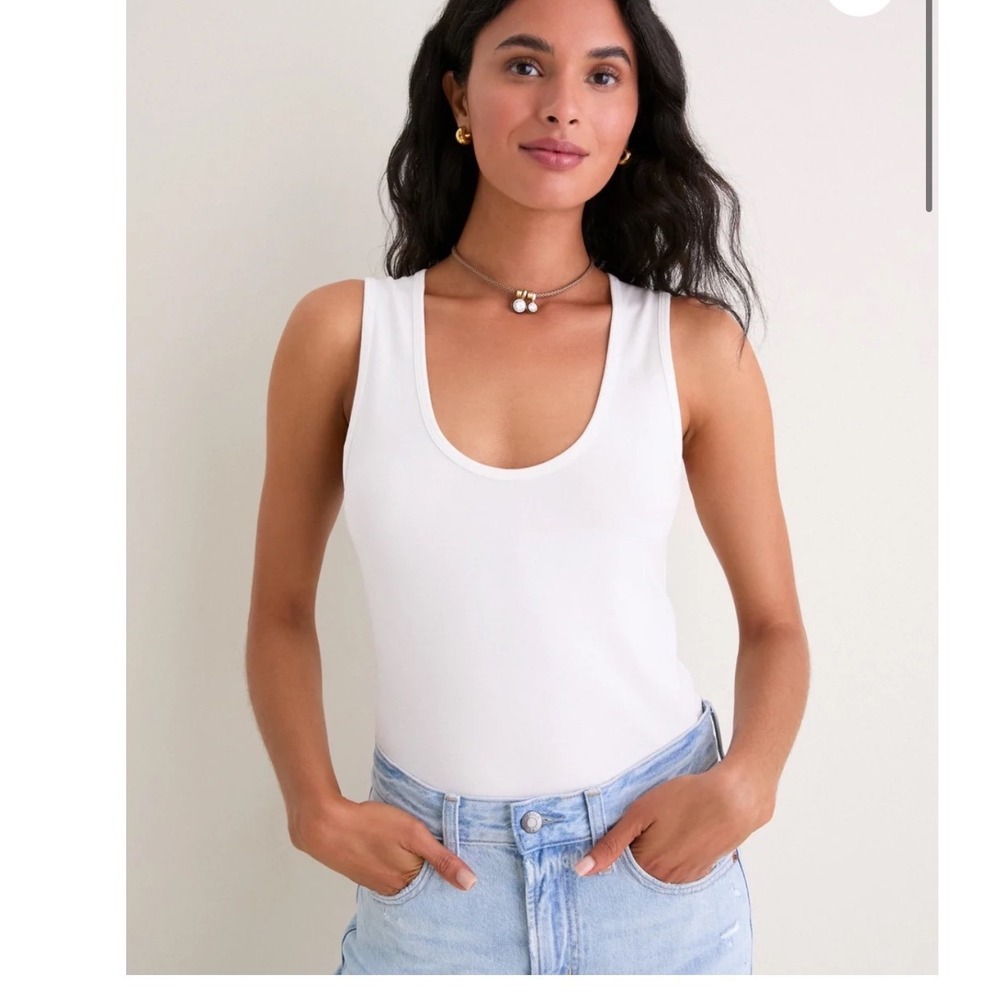 Apiece Apart Uri Low-Cut Tank Top Cream Cotton Stretch Scoop Neck Medium